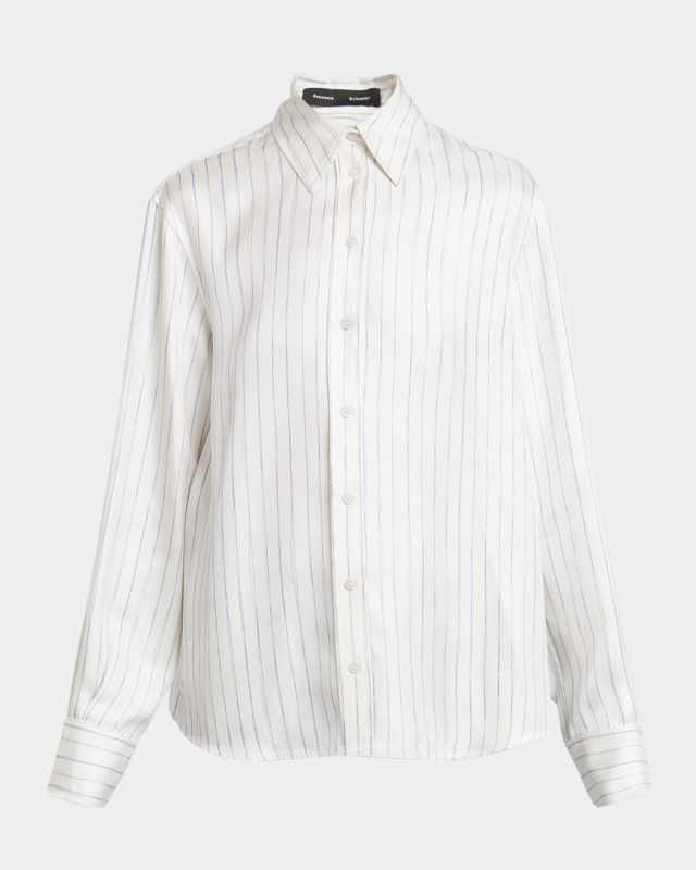 Madison Stripe Button-Down Silk Twill Top
